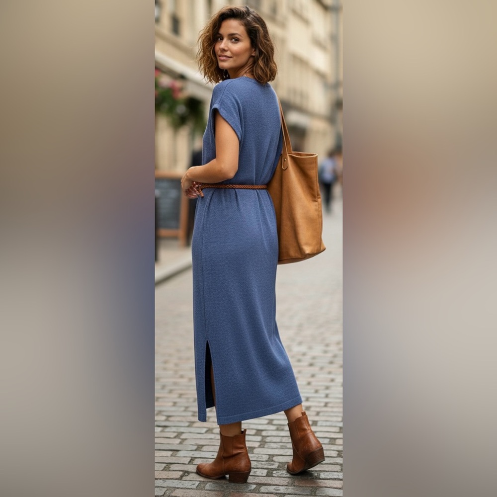 Madewell Heathered Blue Ribbed Knit Oversized Sleeveless Dress Size Small